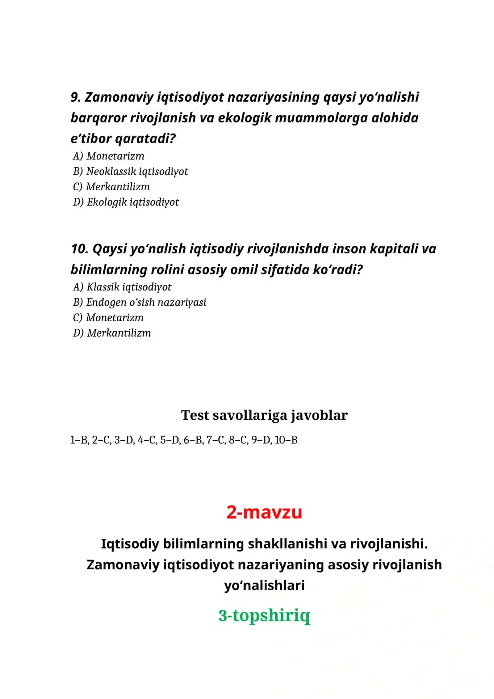 Iqtisodiy bilimlar bo'yicha test savollari (3-topshiriq) 3