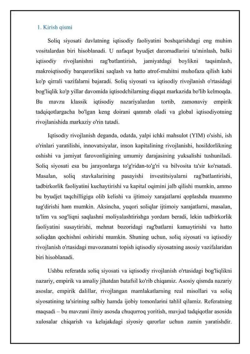Soliq siyosati va iqtisodiy rivojlanish o'rtasidagi bog'liqlik 3