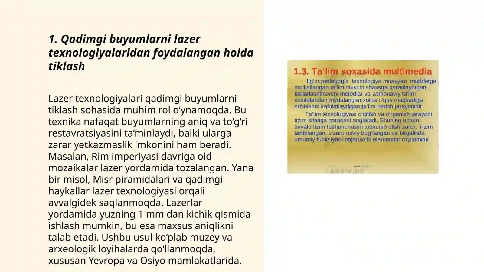 Qadimgi buyumlarni lazer texnologiyalaridan foydalangan holda tiklash 3
