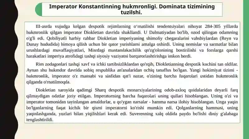 DOMINANT TIZIMINING O‘RNATILISHI VA DIOKLETAIN ISLOHOTLATI 3