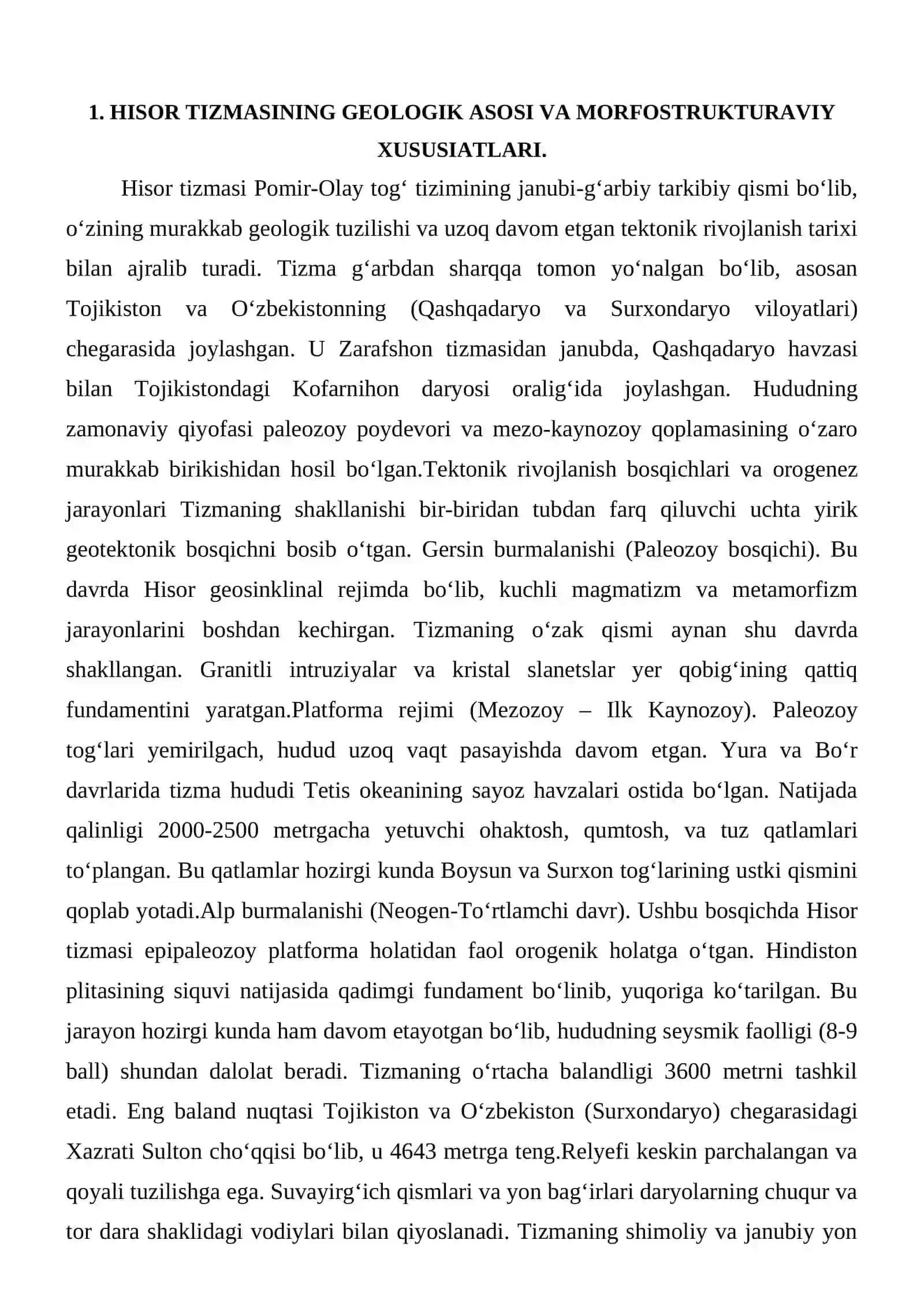 Hisor tizmasi geografik xususiyatlari 3