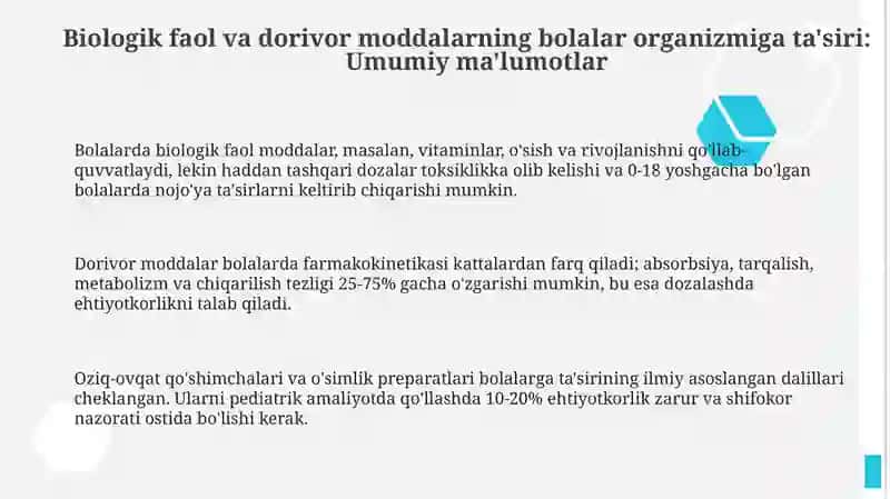 Biologik faol va dorivor moddalarning bolalar organizmiga ta'siri 3