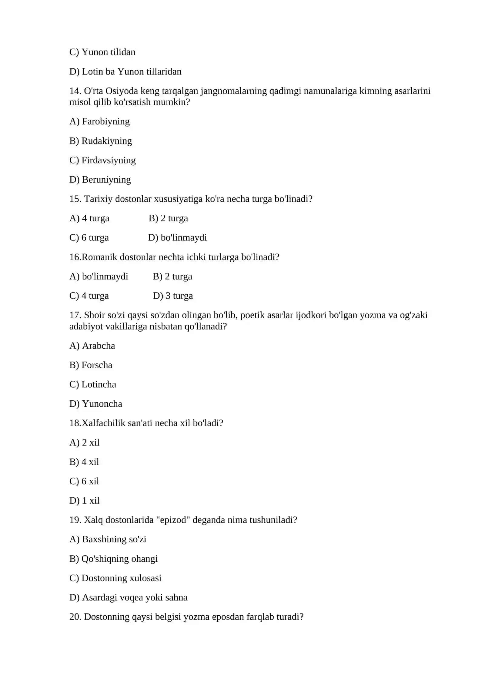 Dostonchilik maktabi haqida test savollar 3