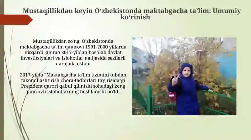 Oʻzbekiston mustaqillikka erishgandan keyingi maktabgacha taʼlim 3