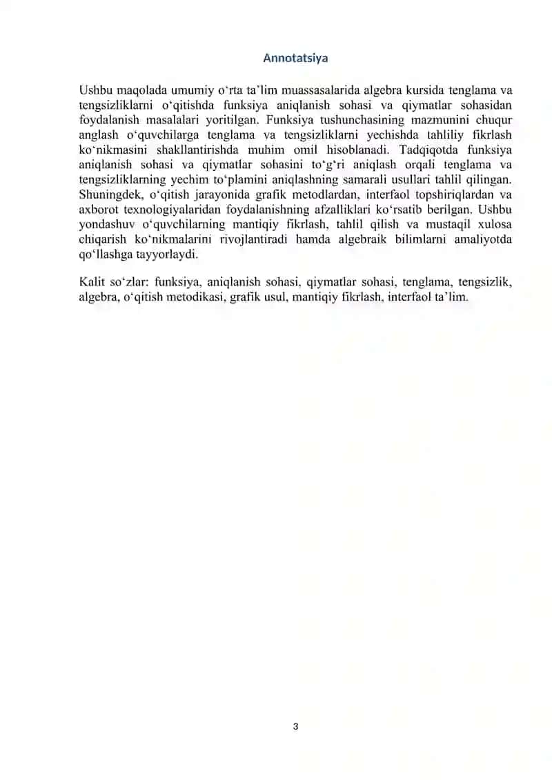MIKRODARS MATEMATIKA "Tenglama va tengsizliklarda funksiya aniqlanish va qiymatlar sohasi topish" 3