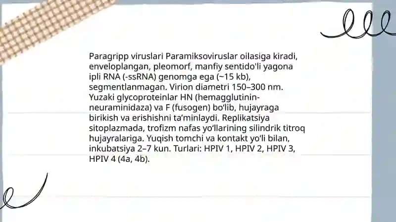 Paragripp va oʻtkir respirator infeksiyalar qoʻzgʻatuvchi viruslar 3
