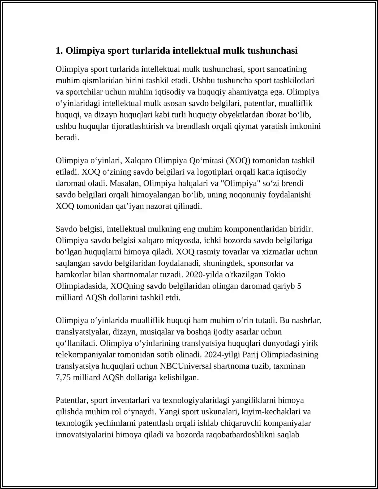 OLIMPIYA SPORT TURLARIDA INTELLEKTUAL MULKNI HIMOYA QILISHNING YANGI QOIDALARI 3