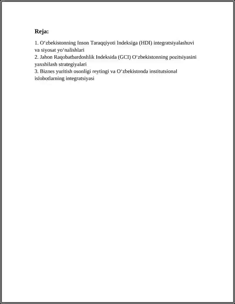IQTISODIY VA IJTIMOIY SOHADAGI USTUVOR HALQARO REYTINGLAR VA ULARGA O‘ZBEKISTONNING INTEGRATSIYALASHUVI 3