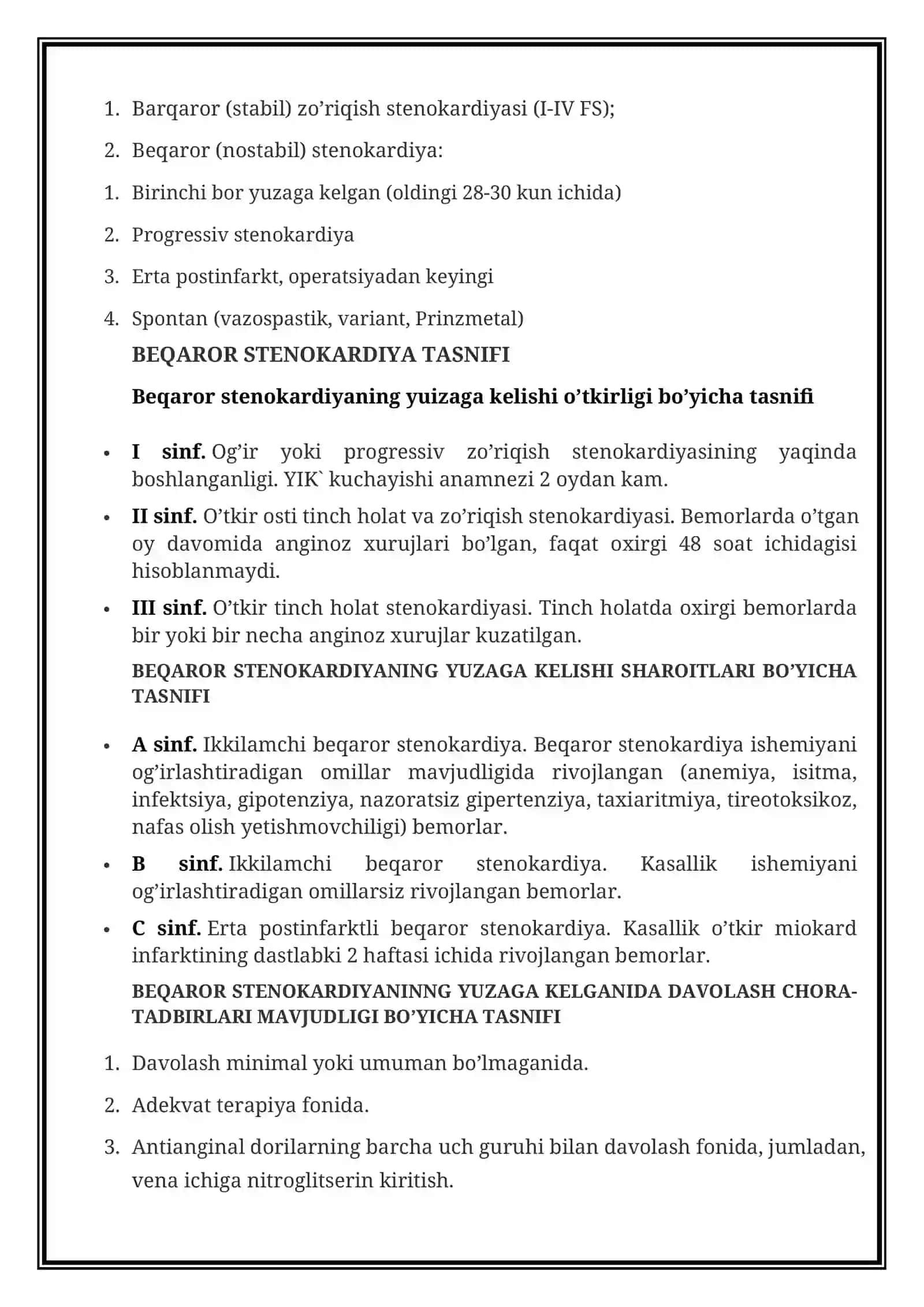 STENOKARDIYA — ALOMATLARI, SABABLARI, TASNIFI, TASHXISLASH, DAVOLASH, OLDINI OLISH 3