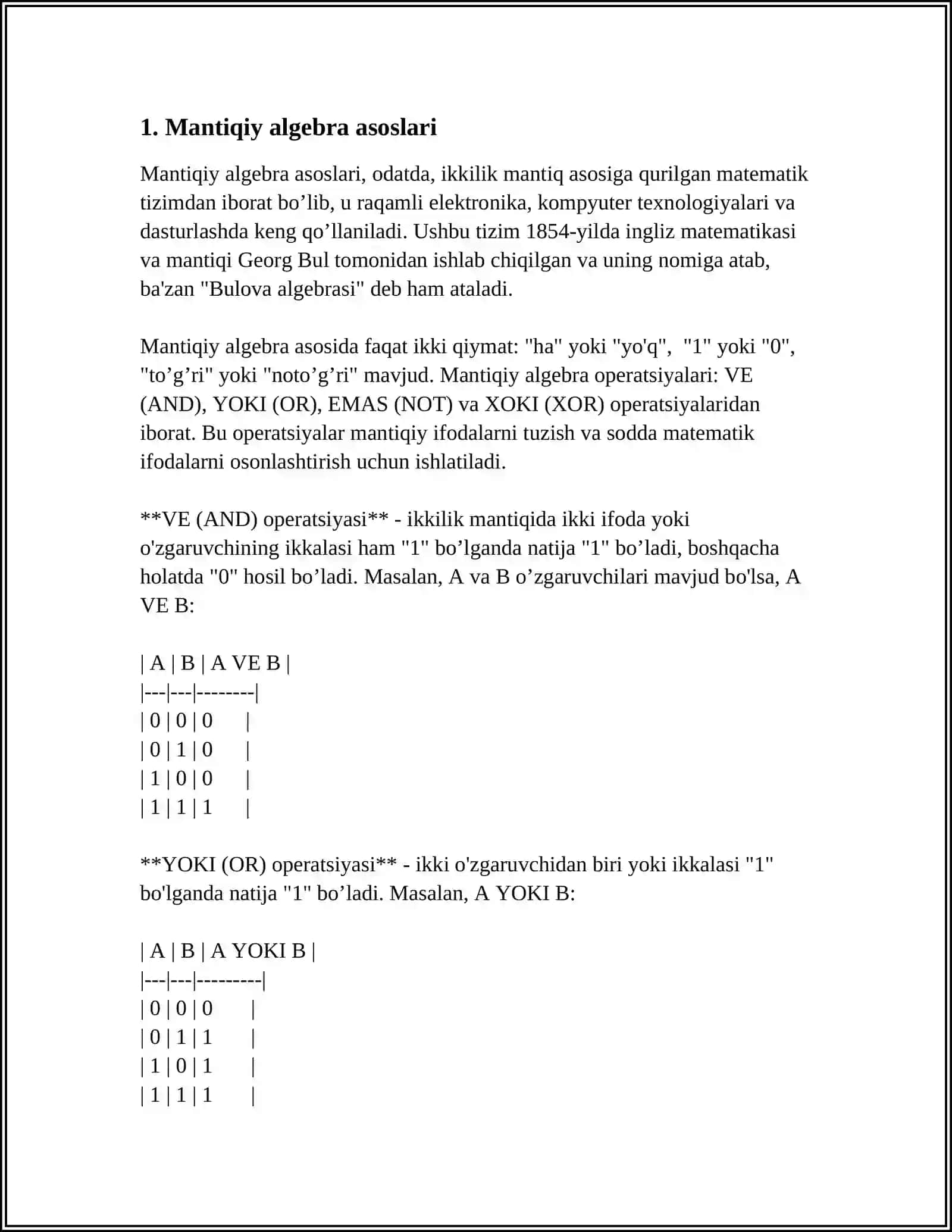 MANTIQQIY ALGEBRA ASOSLARI.ASOSIY TEOREMA VA AKSIOMALAR 3