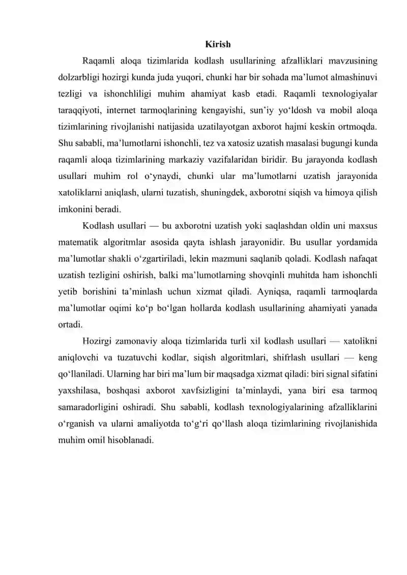 Raqamli aloqa tizimlarida kodlash usullarining afzalliklari 3