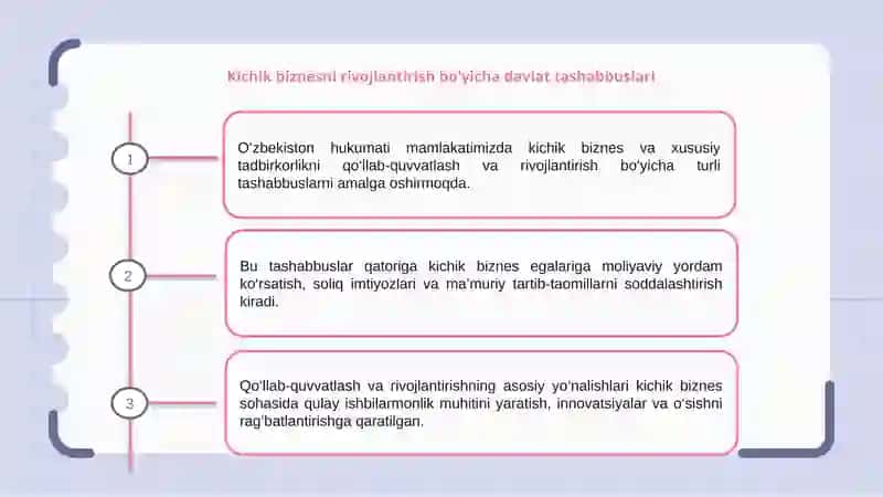 Kichik Biznes va Xususiy Tadbirkorlikni Qo'llab-Quvvatlash 3