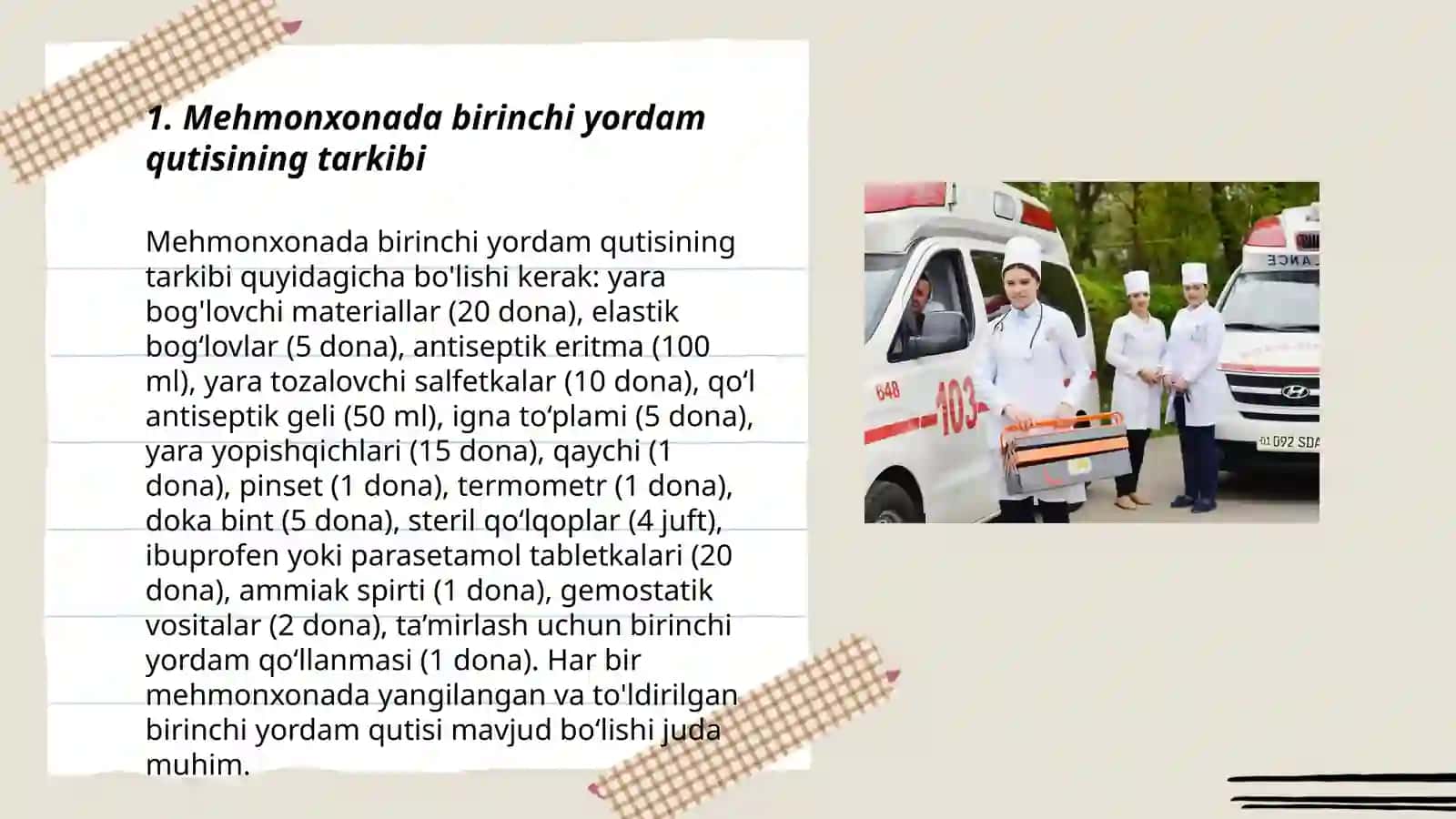 Mehmonxona hizmatida birinchi tibbiy yordam kòrsatish hizmati 3