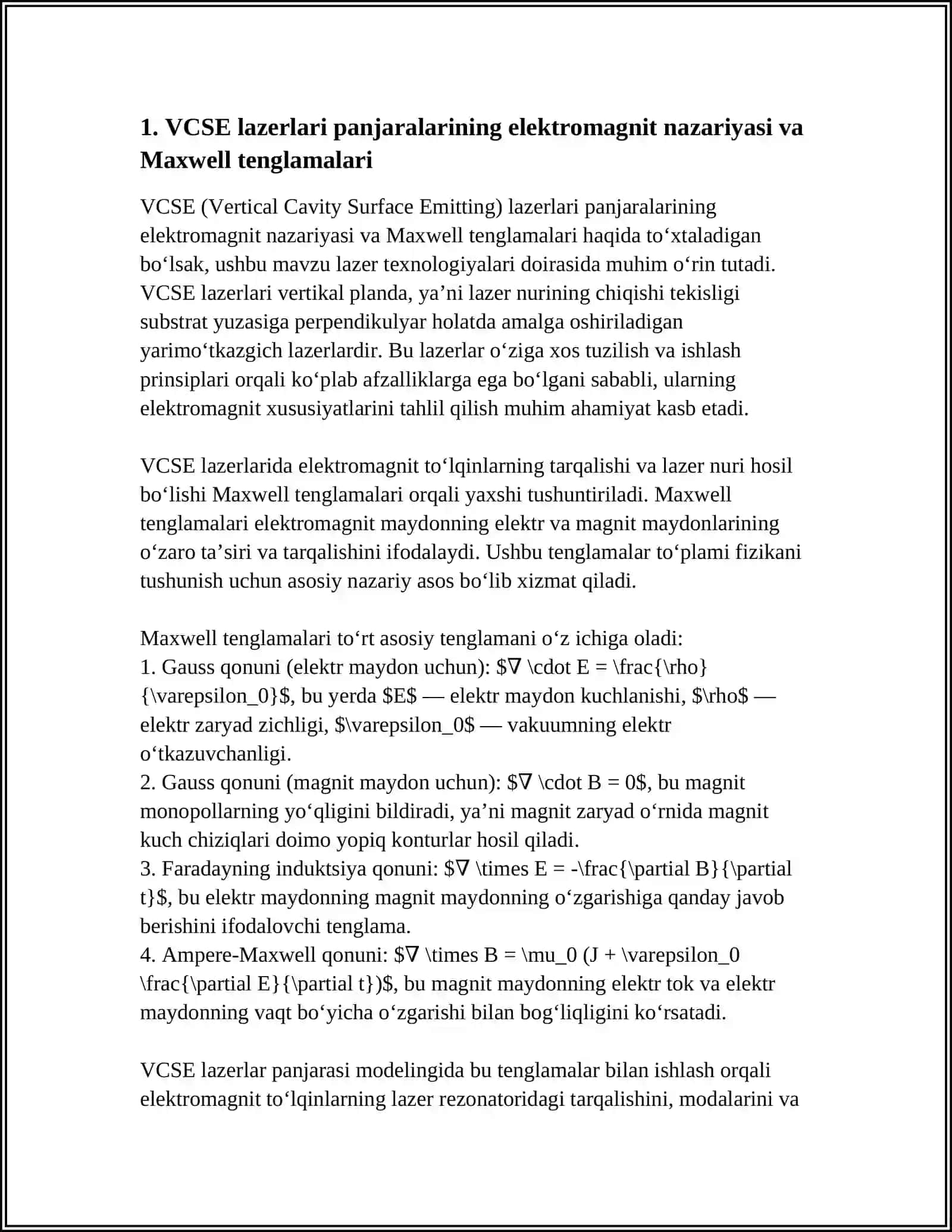 VCSE LAZERLARI PANJARALARINI MODELLASHTIRISHNI OʻRGANISH 3