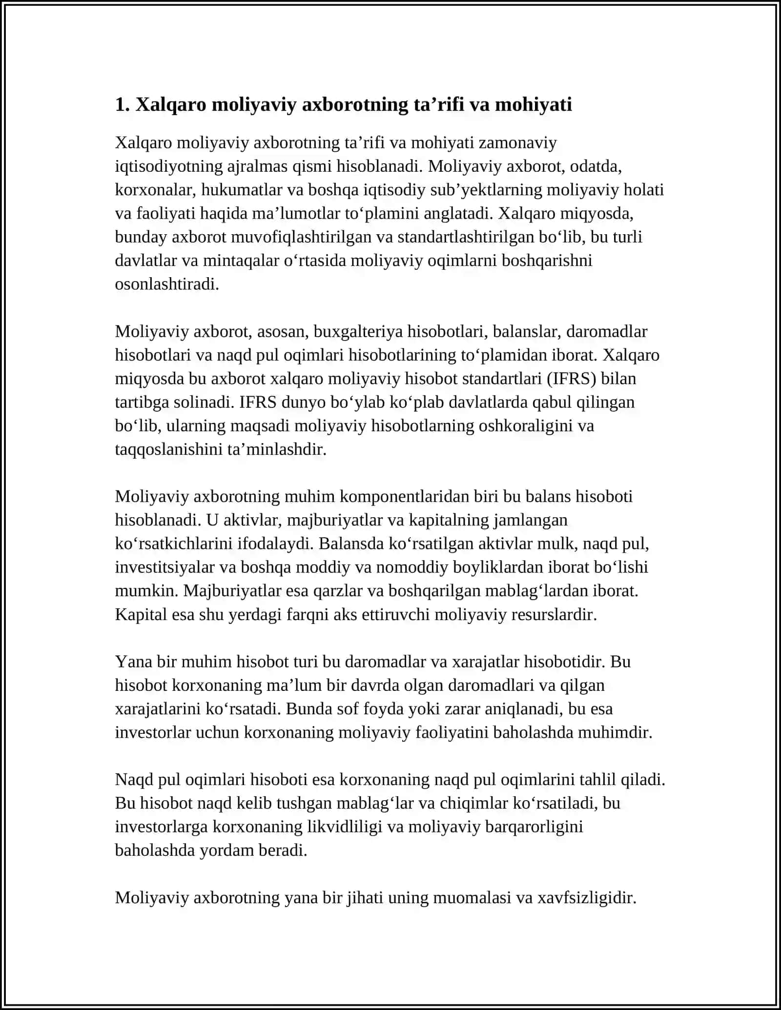 Xalqaro moliyaviy axborotning taʼrifi va mohiyati 3