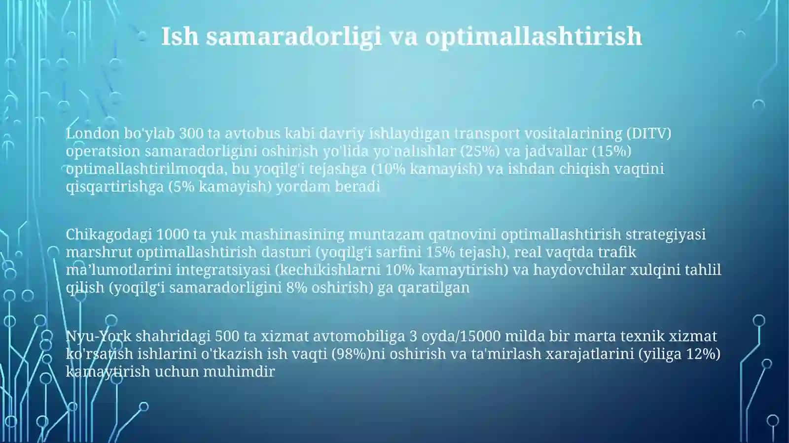 Davriy ravishda ishlaydigan transport vositalari 3