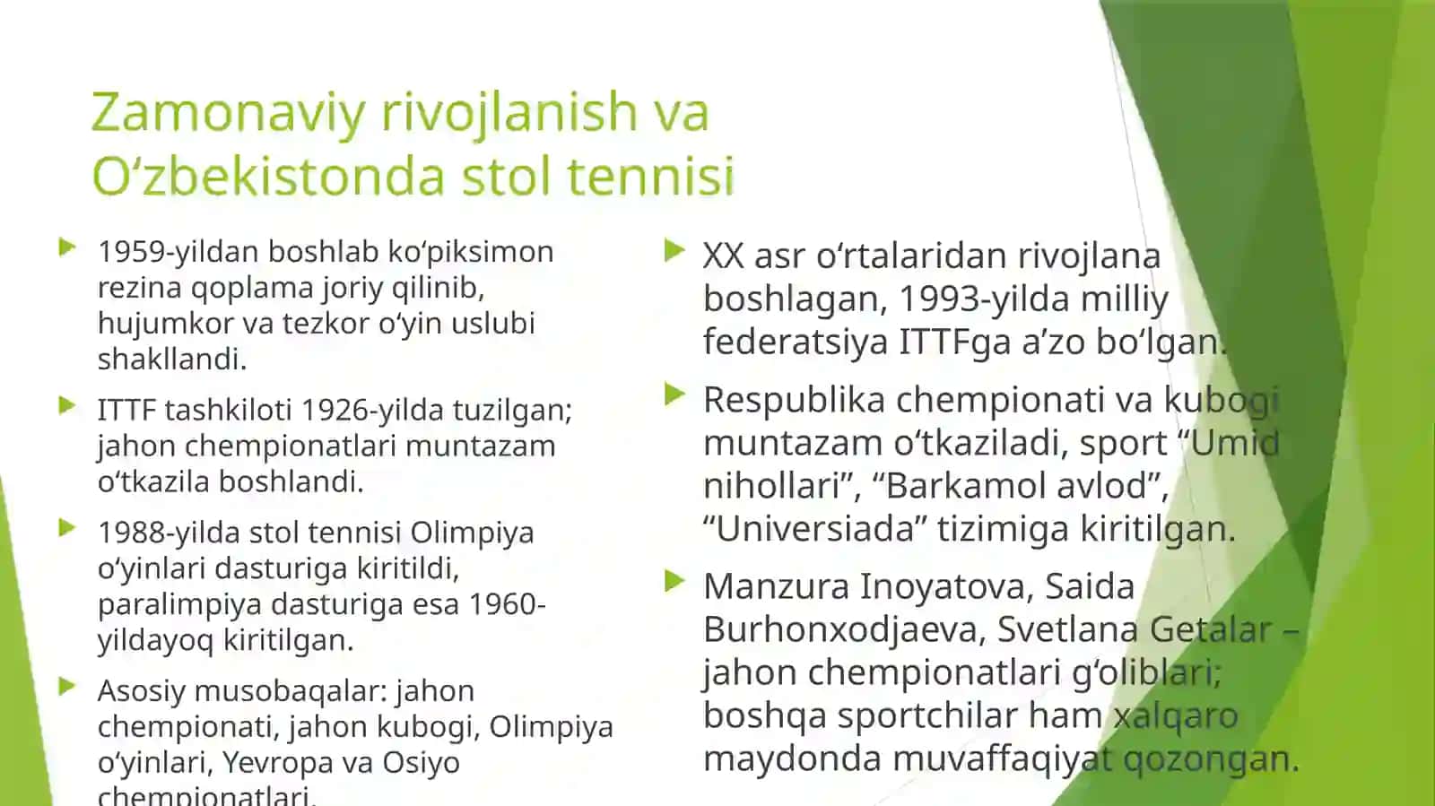 Stol tennis tarixi, qoidalari, texnikasi va taktikasining tasnifi 3