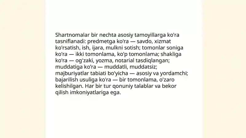 Shartnomalar tasnifi, ularni tuzish, o’zgartirish va bekor qilish 3
