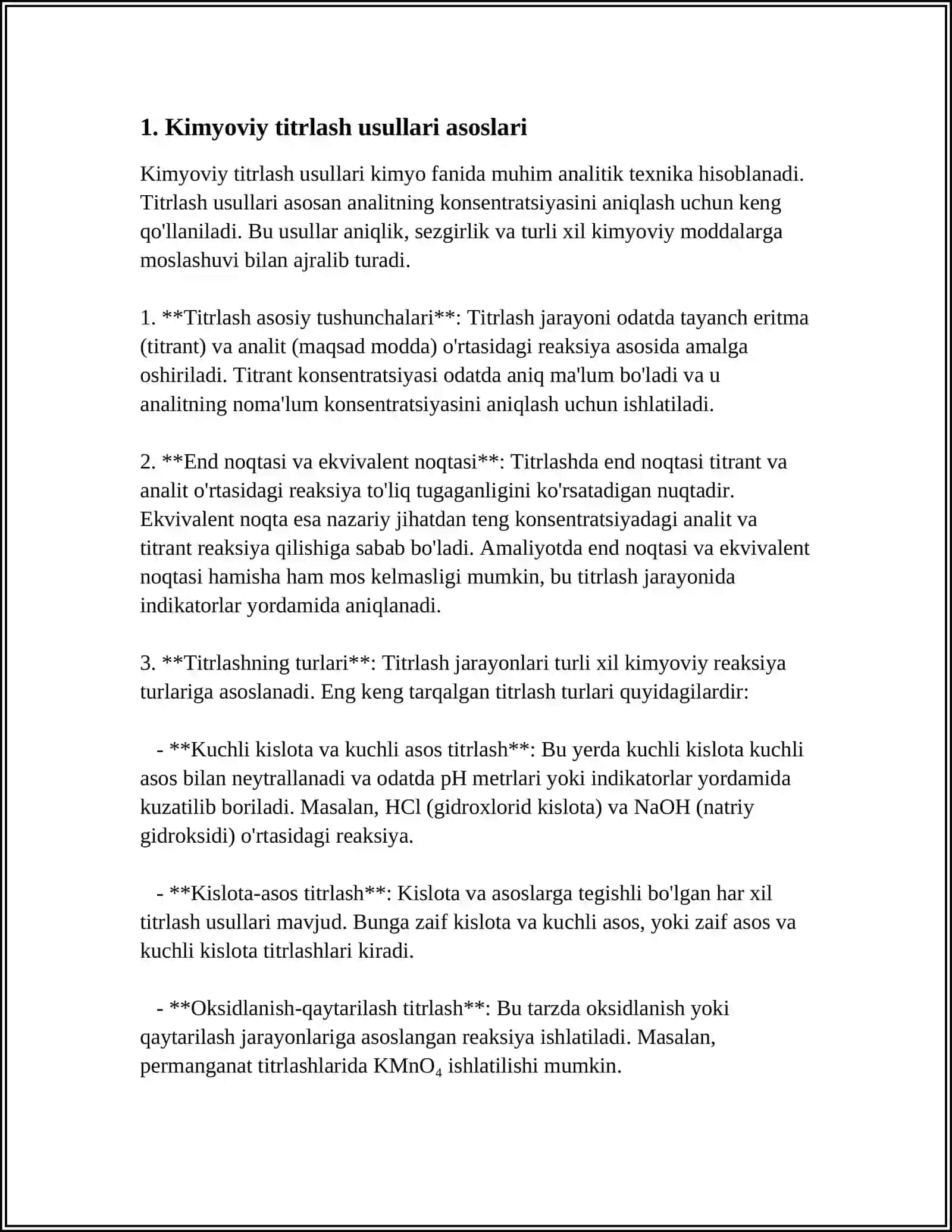 TITRASH USULLARI. KIMYOVIY METODLARI 3