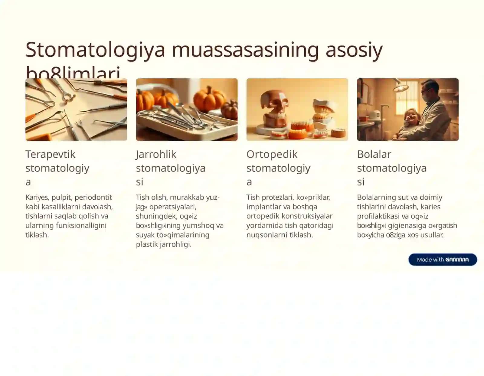 Stomatologiyamuassasasiningtuzilishivafaoliyatiningo9zigaxosxususiyatlari 3
