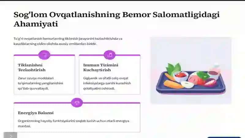 Bemorlarini ovqatlanishini tashkil qilish ovqatlanishini tashkil qilish 3