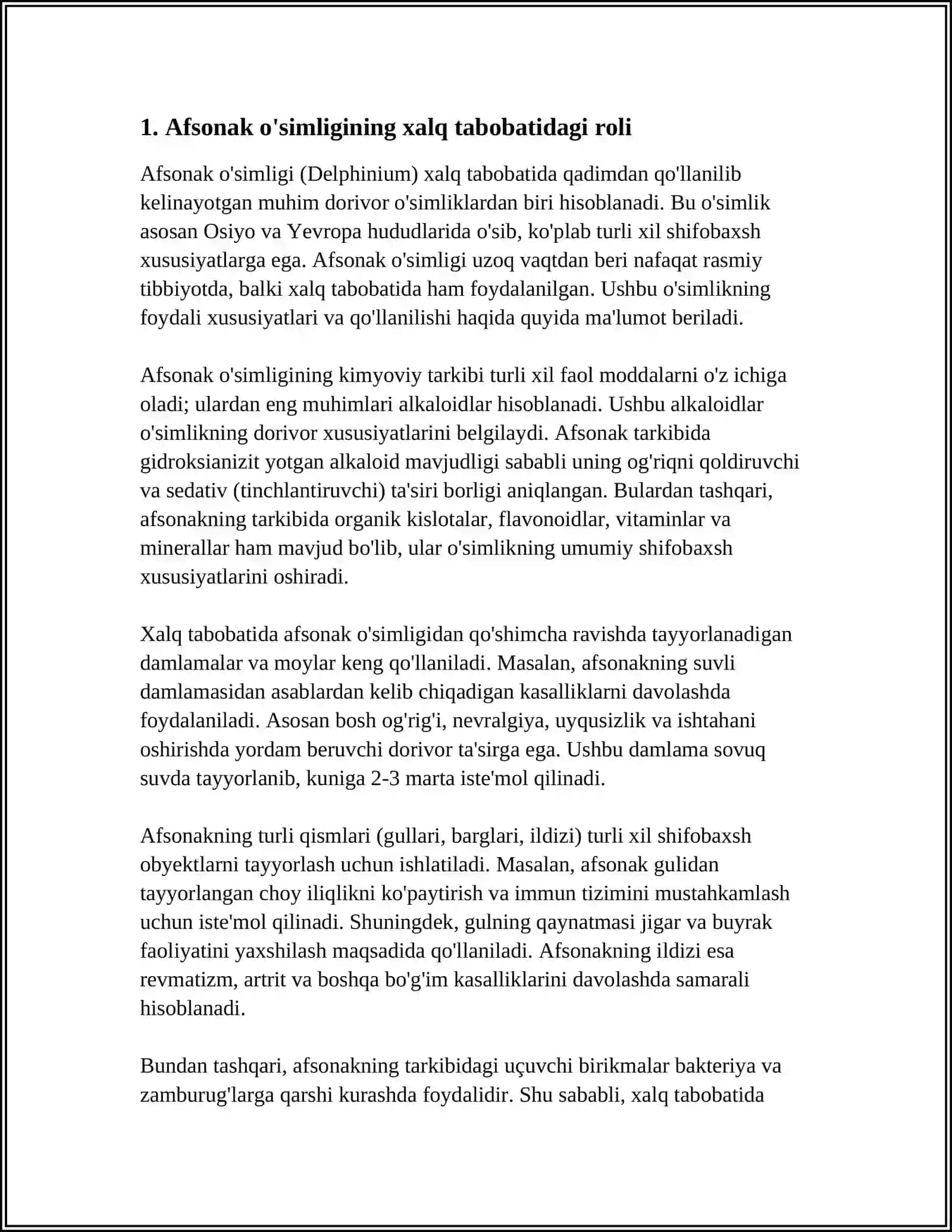 AFSONAK OʻSIMLIGINI XALQ TABOBATIDA QOʻLLANILISHI 3