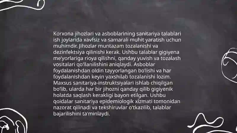 Korxona jihozlari va asboblarining sanitariya talablari 3