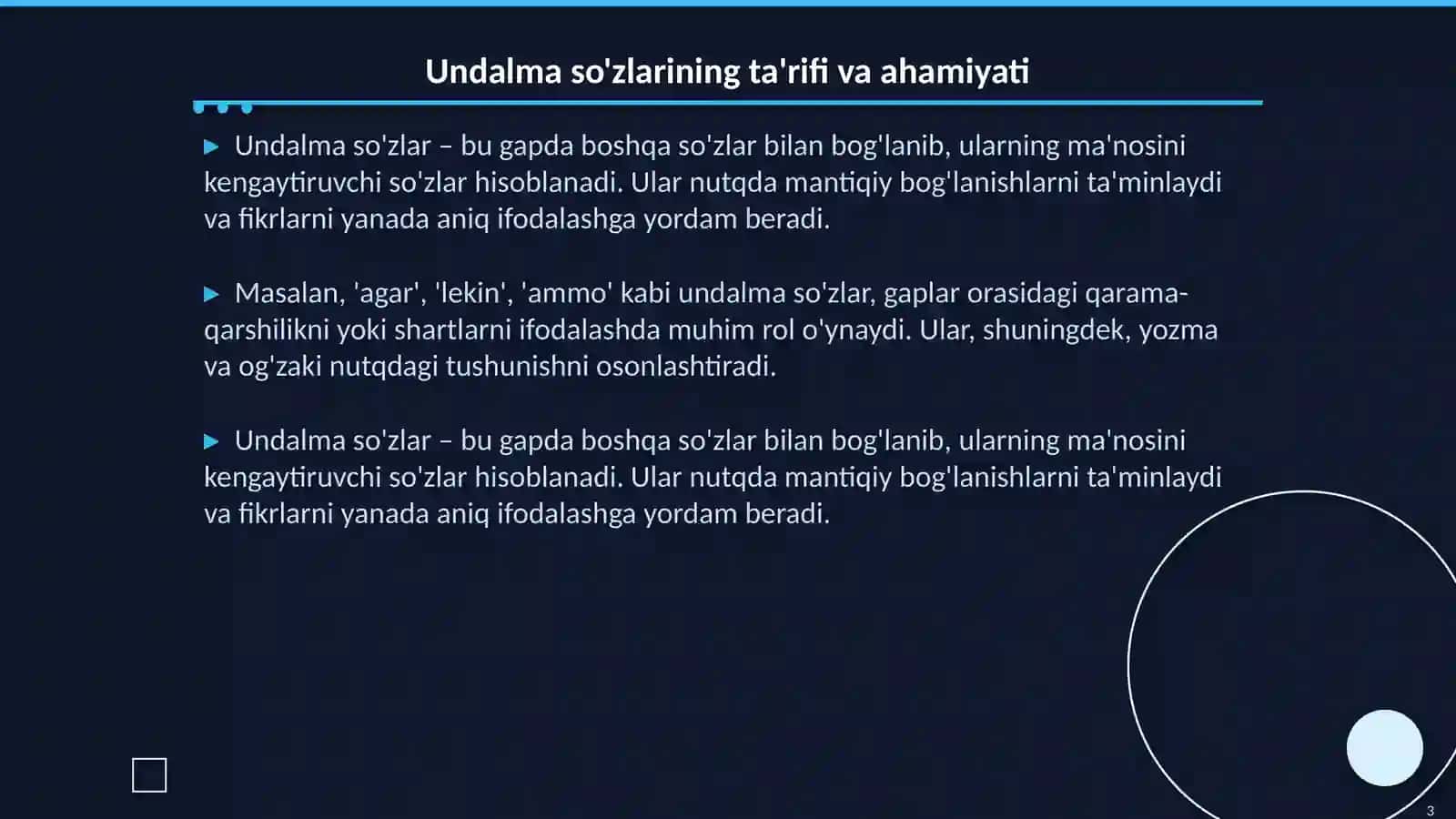 Undalma va kirish soʻzlar. Bogʻlangan qoʻshma gapni tashkil etishda teng bogʻlovchilarning roli 3