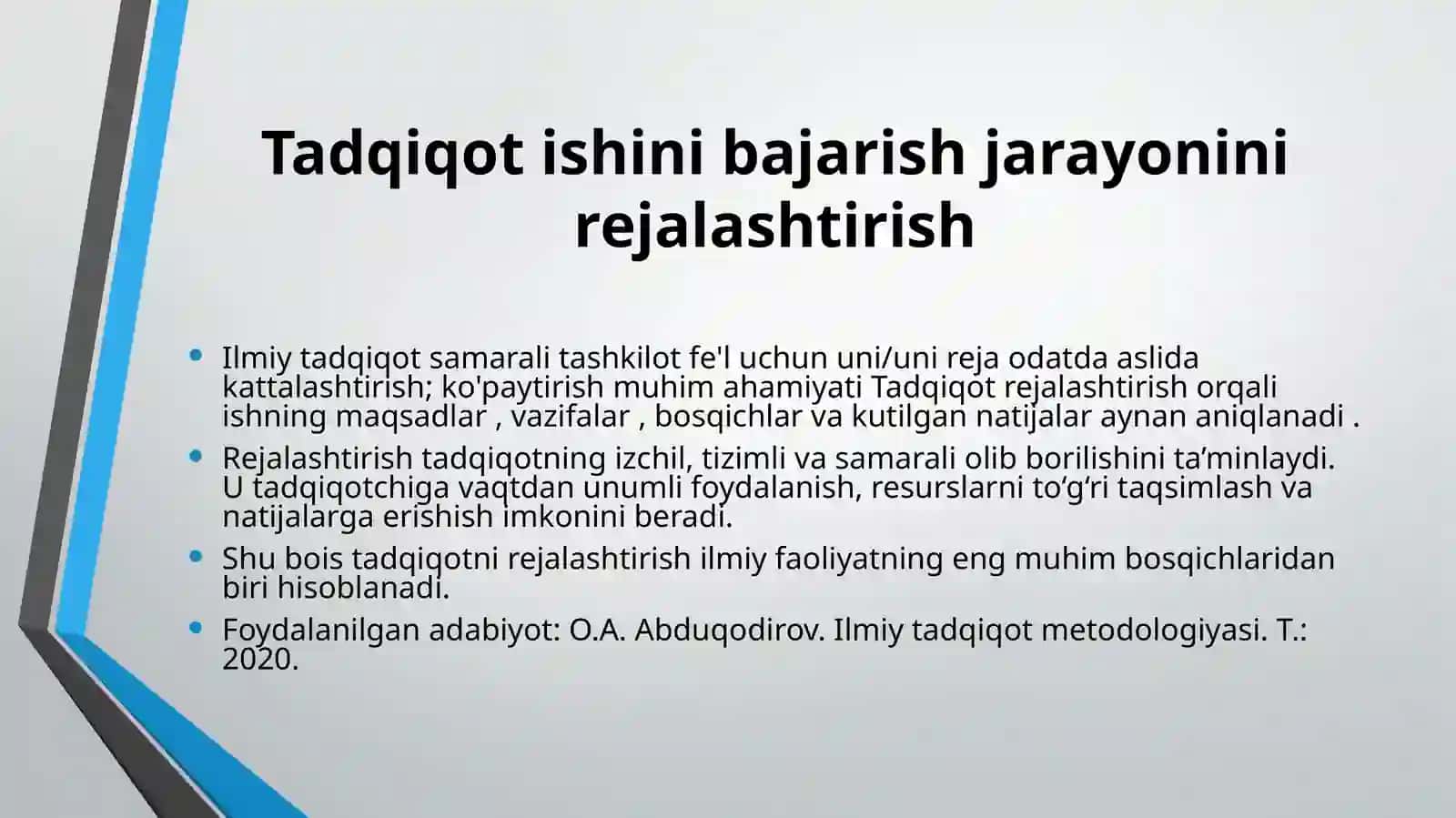 Tadqiqot ishini bajarish jarayonini rejalashtirish 3