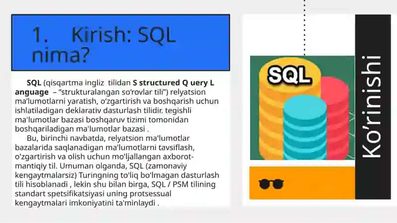 SQLda jarayonlar va standart funksiyalar 3