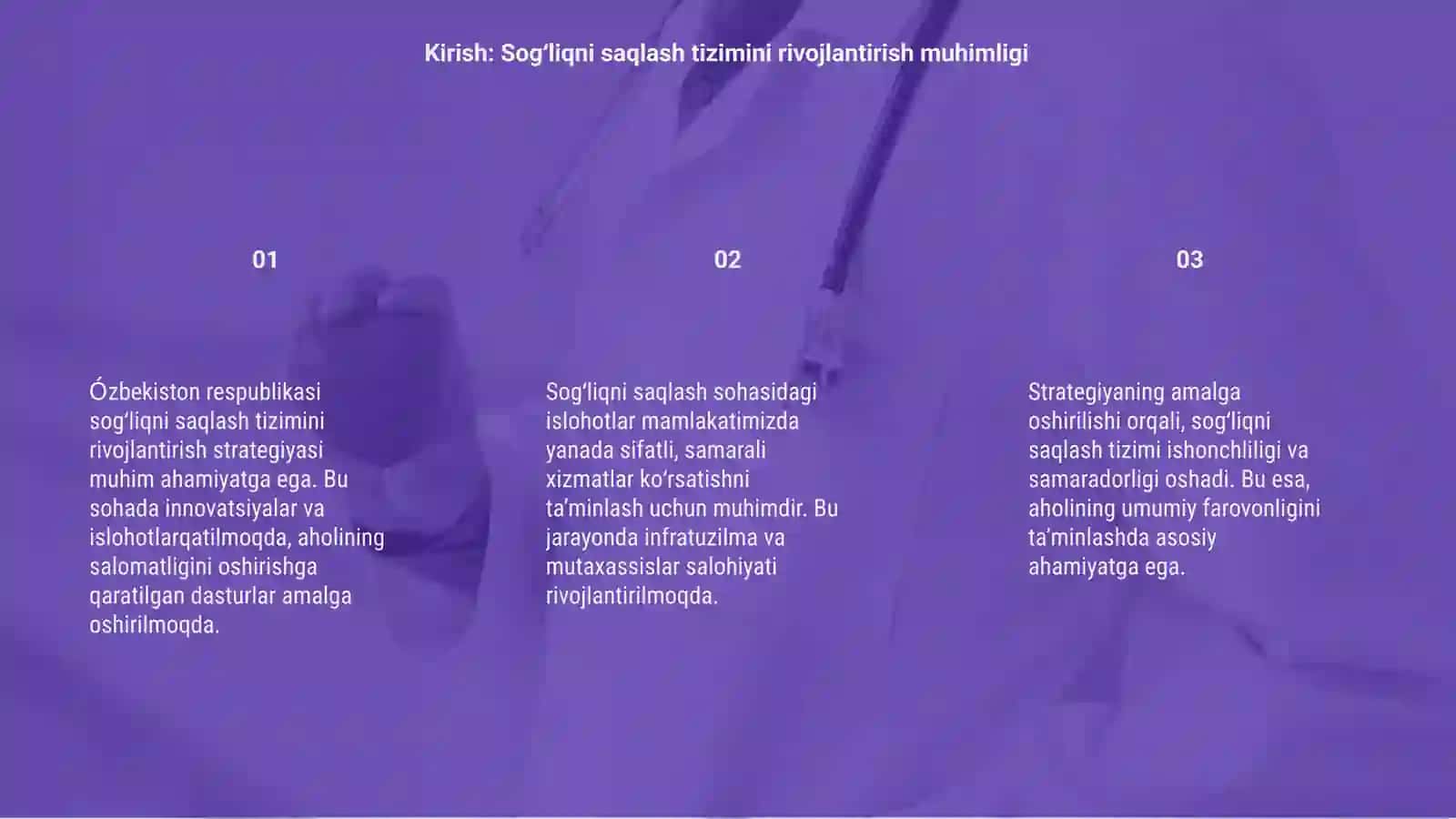 Ózbekiston respublikasi sogliqni saqlash tizimini rivojlantirish strategiyasi: sogliqni saqlash sohasidagi islohotlar 3