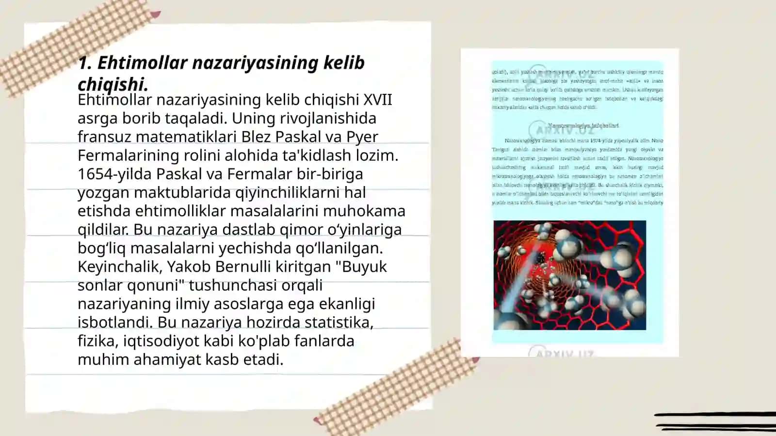 Ehtimollar nazariyasi rivojlanishining qisqacha tarixi.Elementlar va hodisalar. Nazarova Nilufar 3