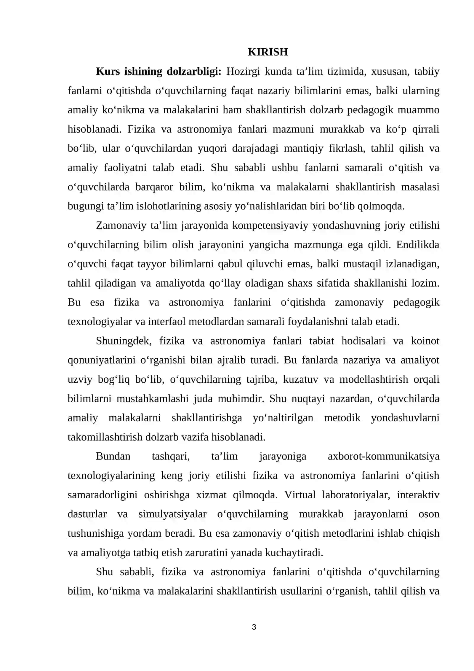 "FIZIKA VA ASTRONOMIYA ÒQITISH METODIKASI" FANIDAN 3