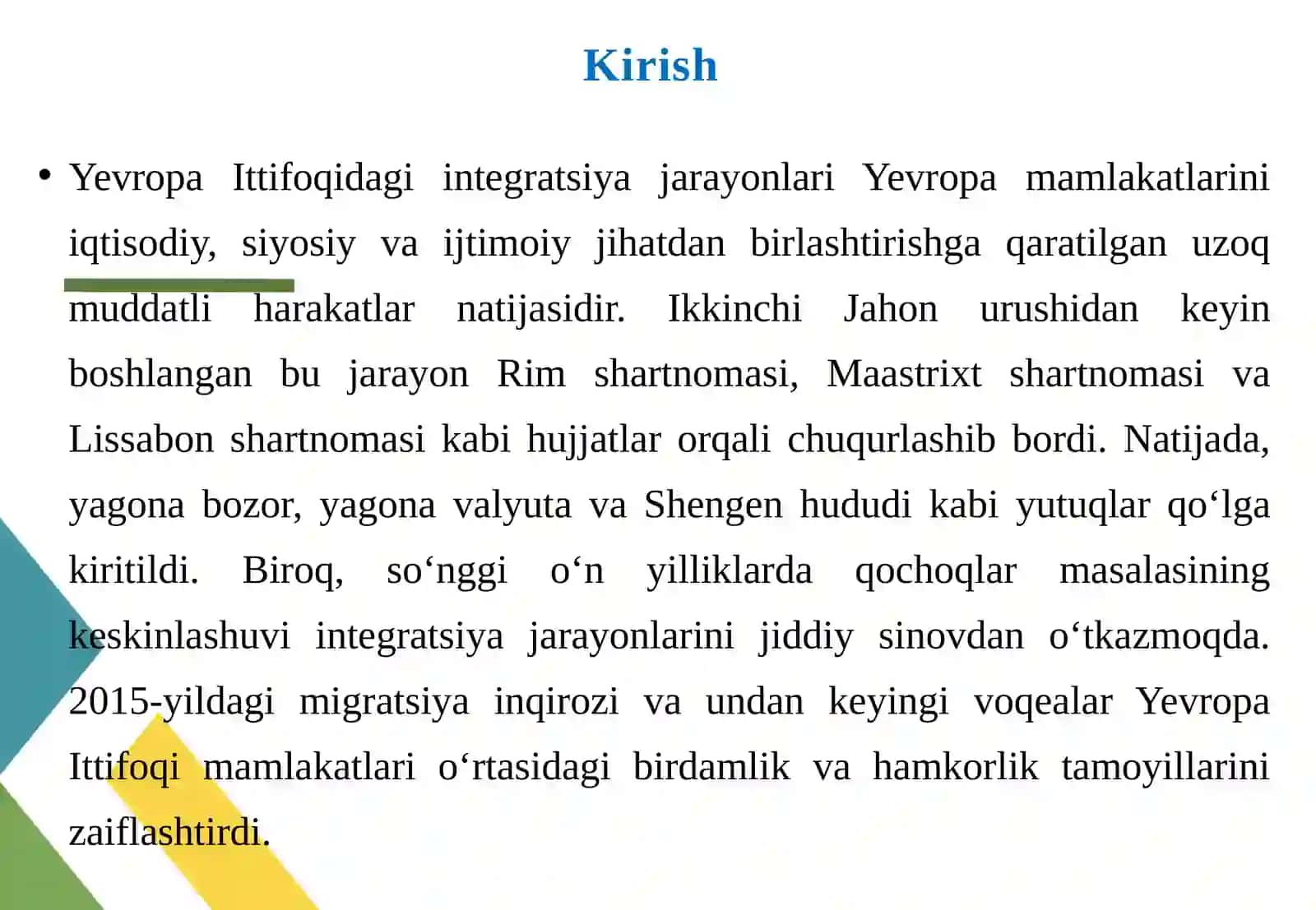 Yevropa Ittifoqidagi integratsiya jarayonlari Qochoqlar masalasining 3