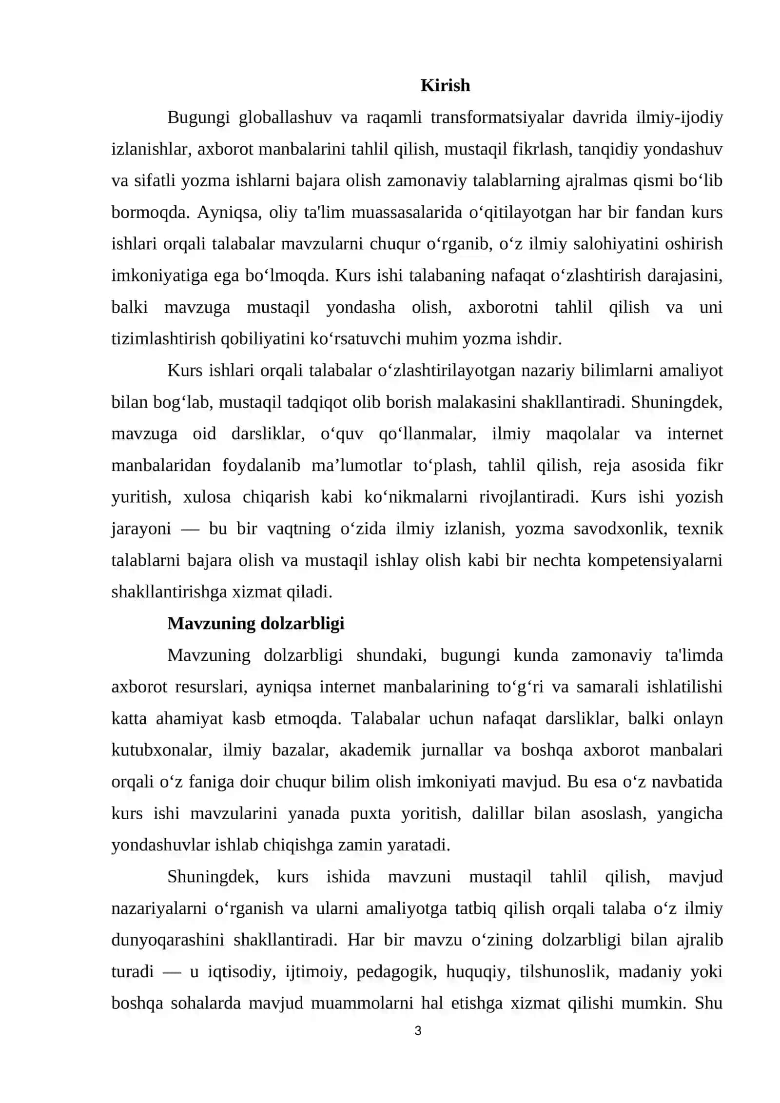 Darslik va o’quv qo’llanmalardan foydalanib mavzular ustida ishlash, internetdan foydalanib referat tayyorlash 3