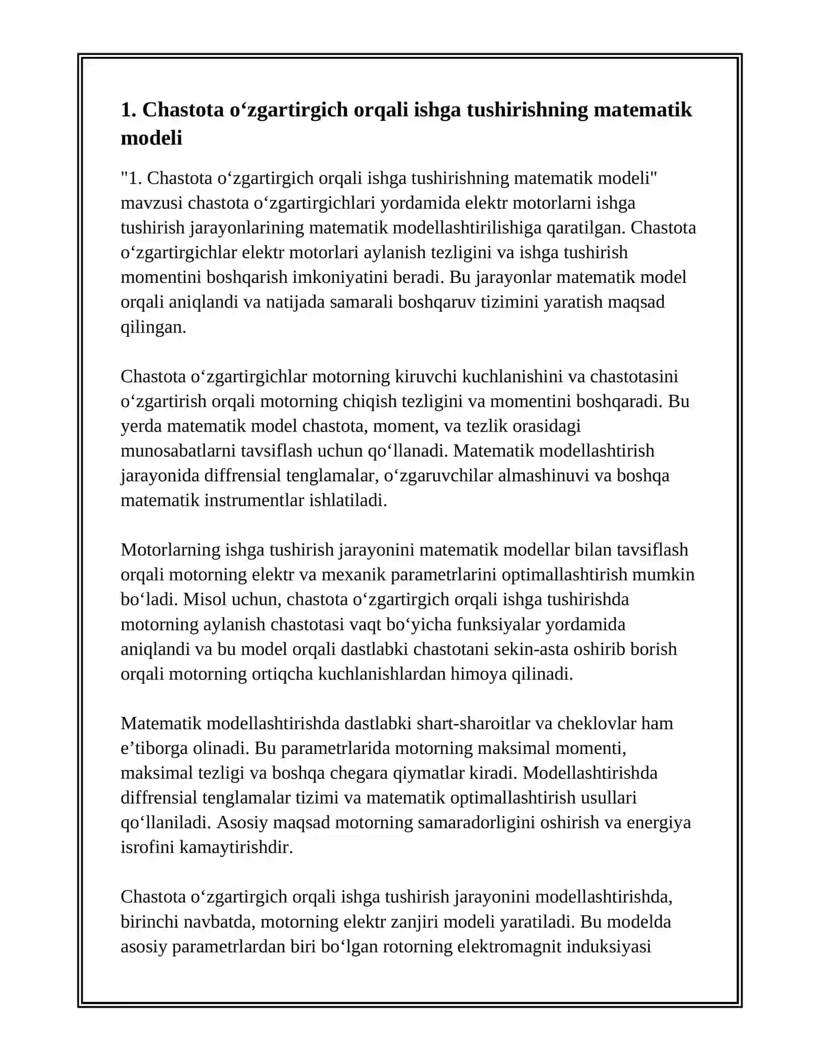 Chastota o‘zgartirgich orqali ishga tushirishning matematik modeli 3