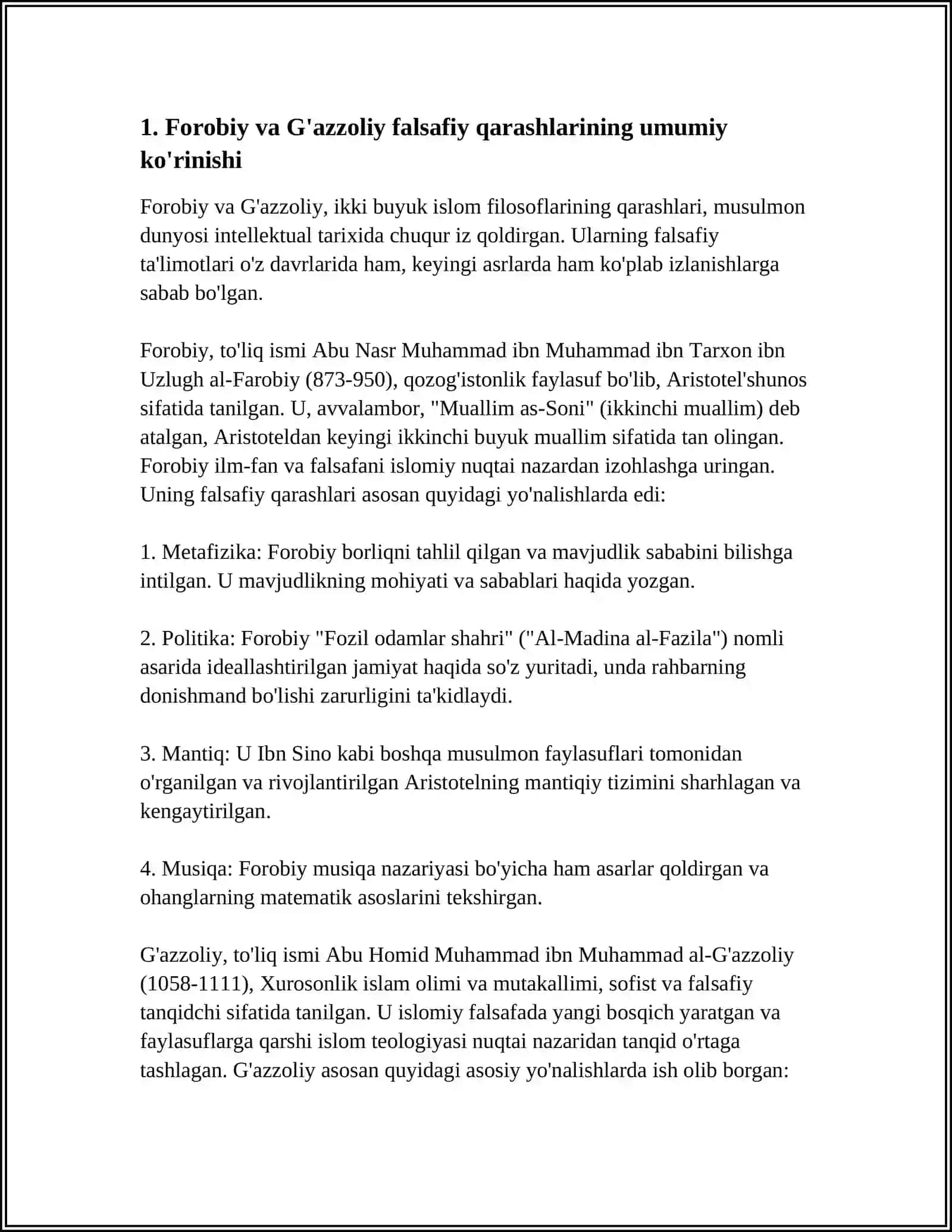 ABU NASR FOROBIY VA G'AZZOLIYNING FALSAFA ILMIGA OID QARASHLARINI QIYOSIY TAHLIL ETISH 3