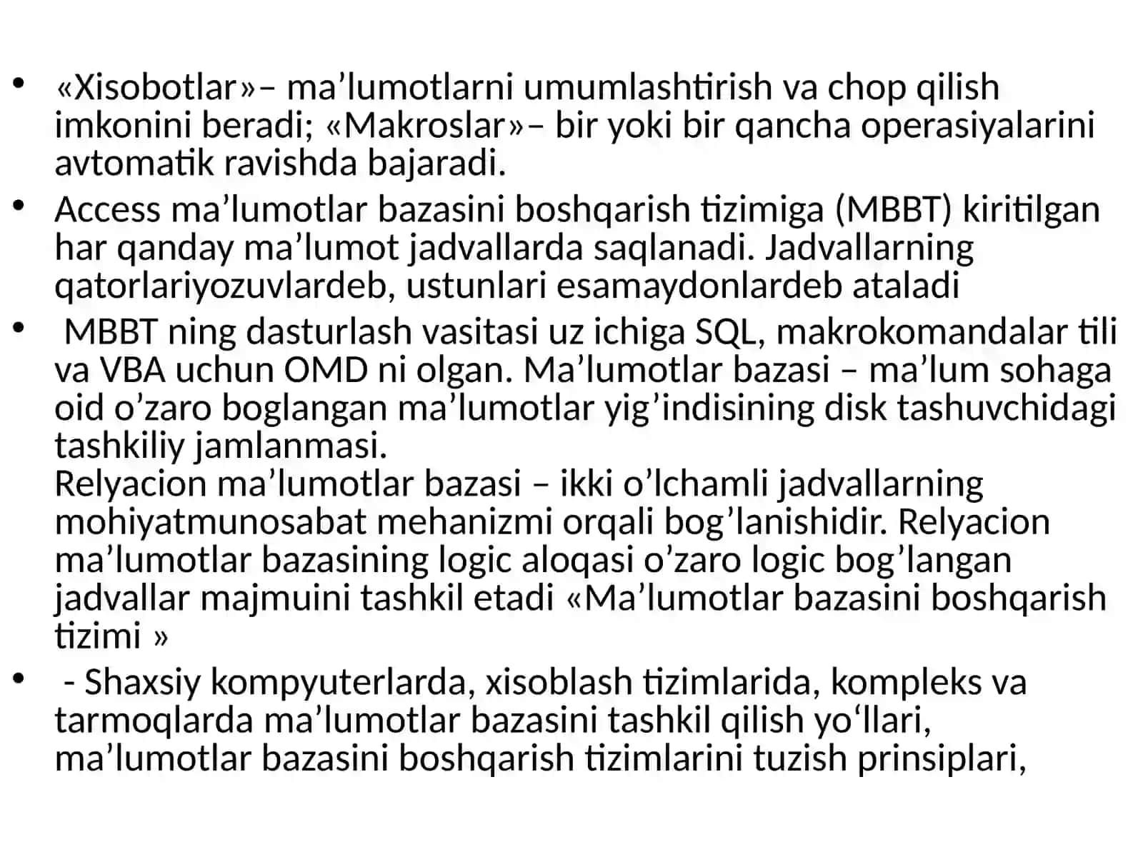 Access ma`lumotlar bazasini boshqarish tizimi 3