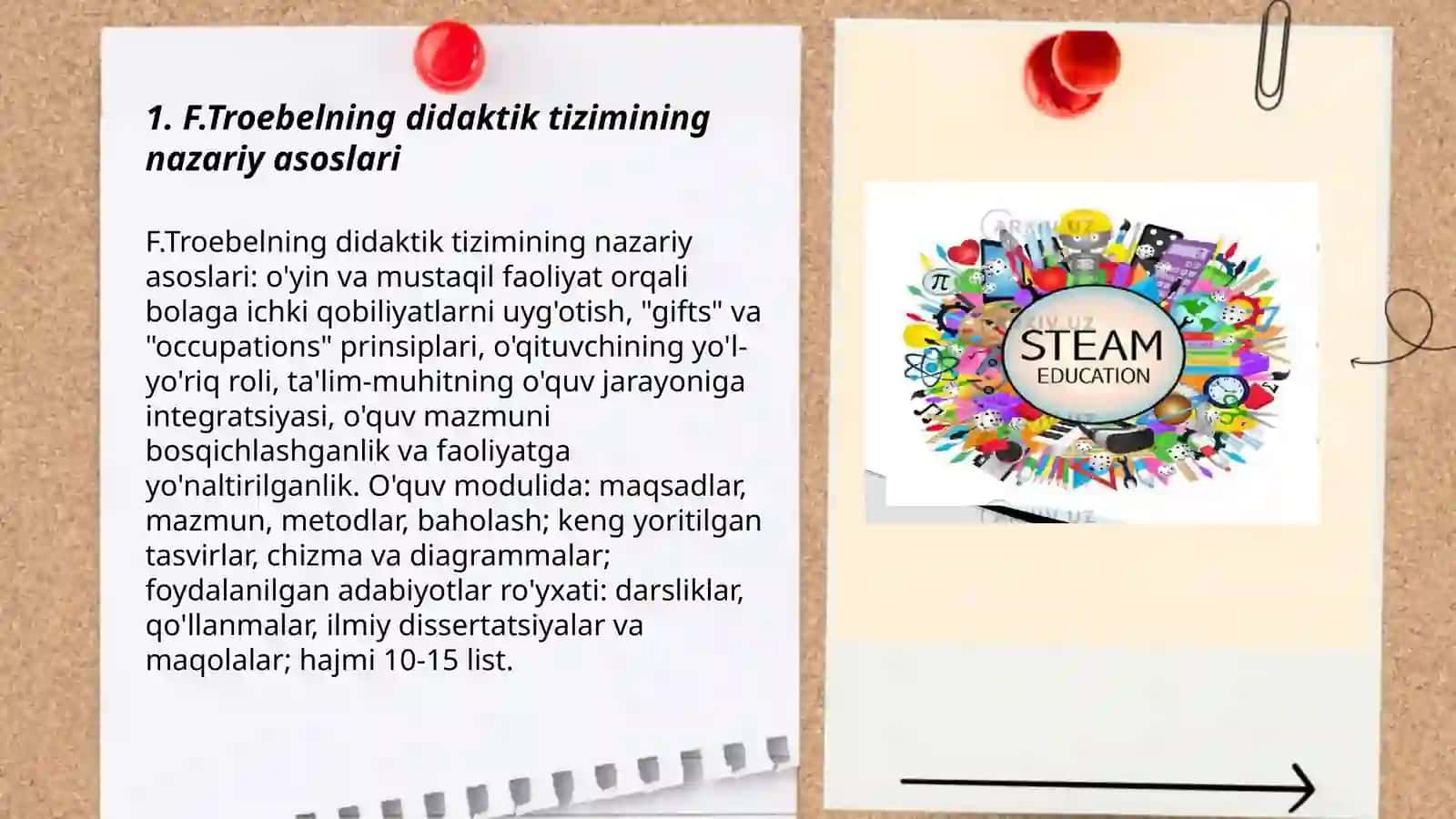 F.Troebelning didaktik tizimi oʻquv moduliga 3