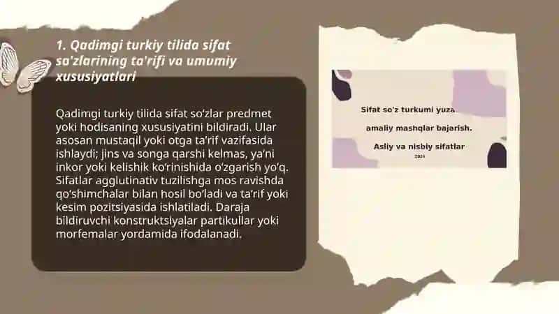 Qadimgi turkiy tilida sifat so'zlarining ta'rifi va umumiy xususiyatlari 3