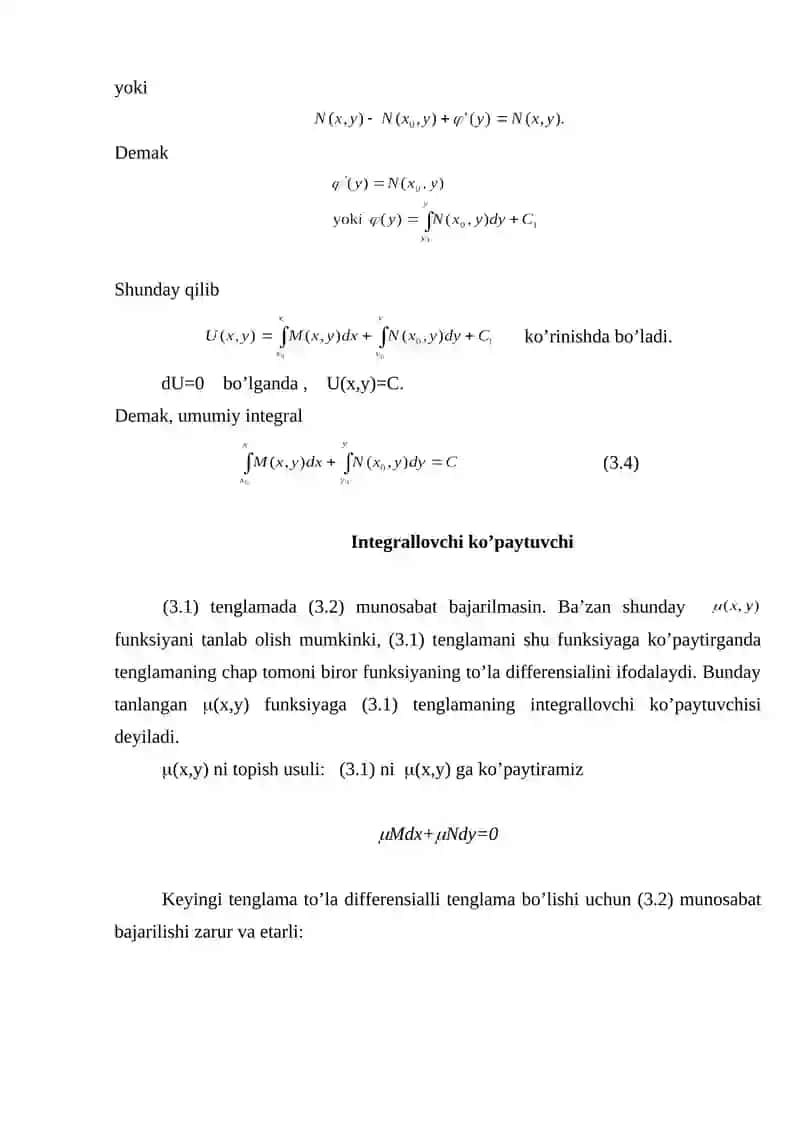 Birinchi tartibli differensial tenglamalar 3