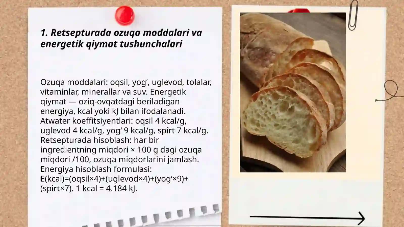 Retsepturada ozuqaviy va energetik qiymatini hisoblash 3