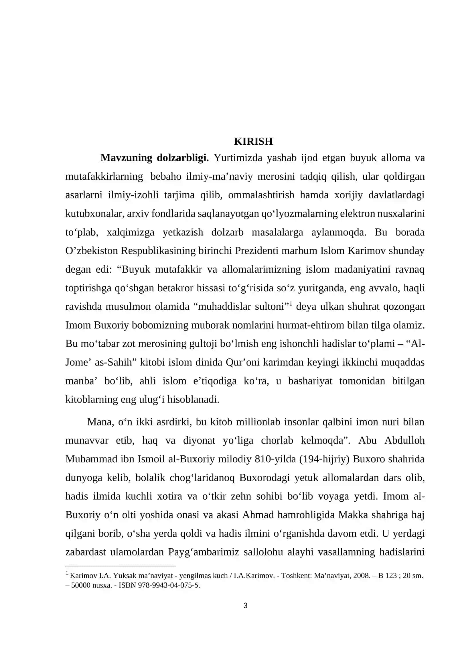 “IMOM BUXORIY VA IMOM TERMIZIYNING HADIS ILMIGA QOʻSHGAN HISSASI 3