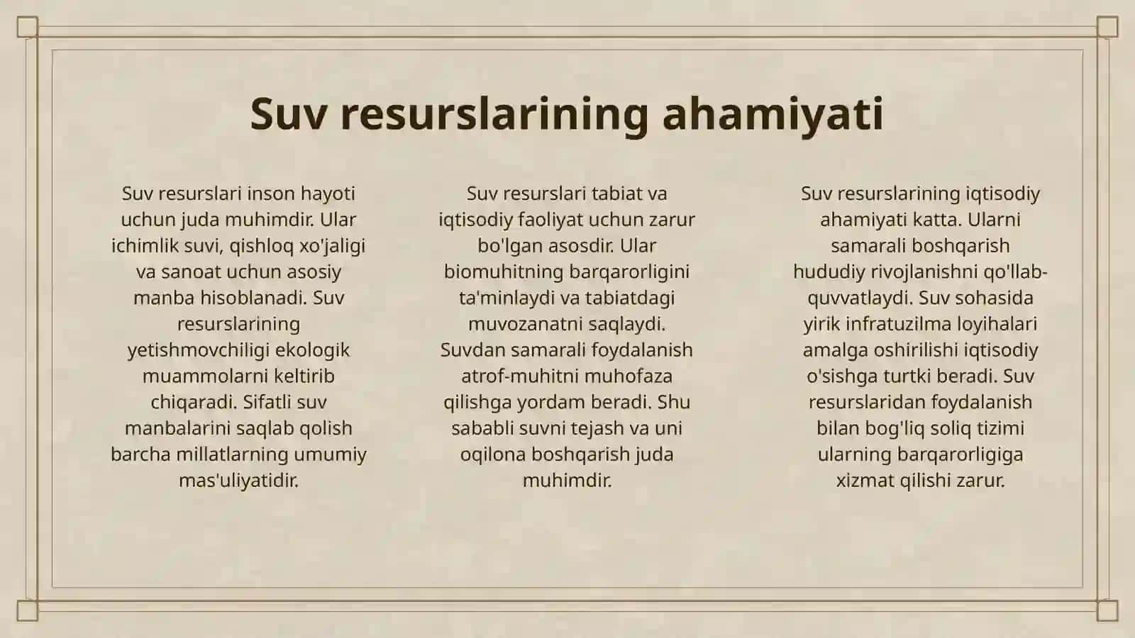 SUV RESURSLARIDAN FOYDALANGANLIK UCHUN SOLIQ 3