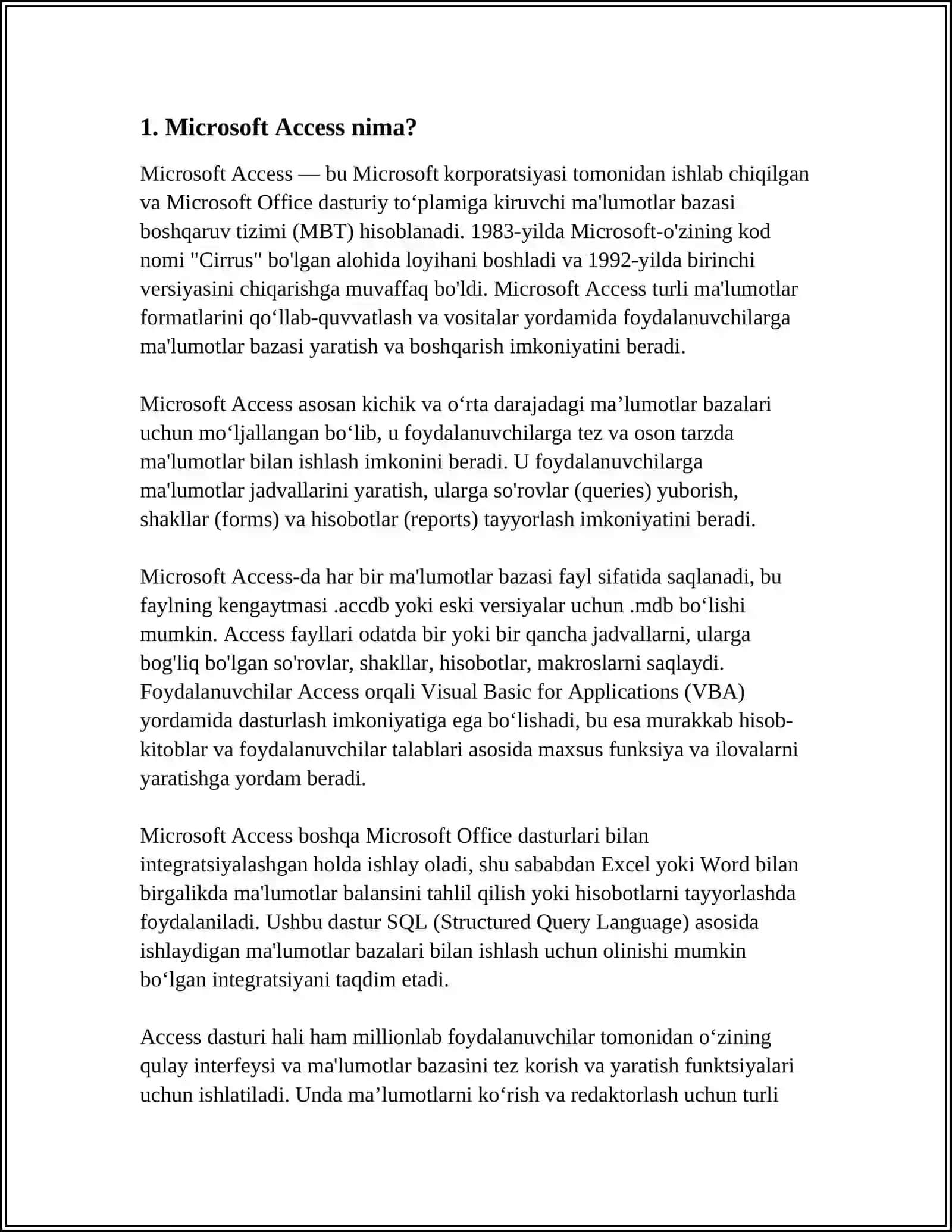 MICROSOFT ACCESS DASTURI VA UNING IMKONIYATLARI 3