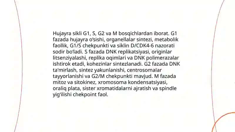 Hujayra sikli va hujayra replikatsiyasi boshqaruvi mexanizmlari 3