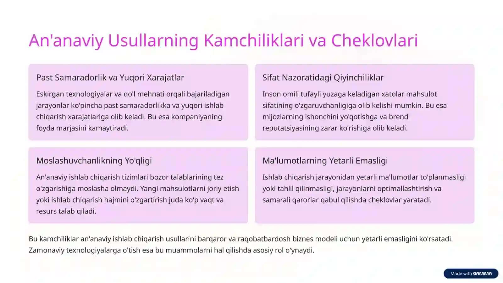Ishlab chiqarish Jarayoniga Yangi, Samarali Texnologiyalarni Tadbiq Etish Zarurati va Istiqbollari 3