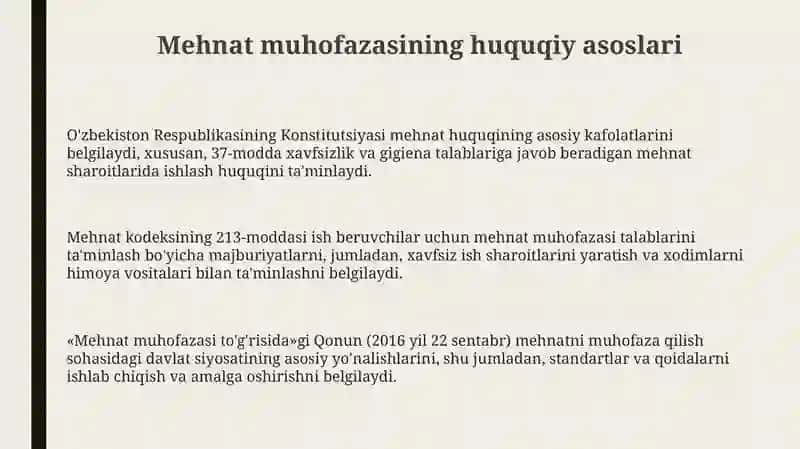 Mehnat muhofazasining huquqiy asoslari 3