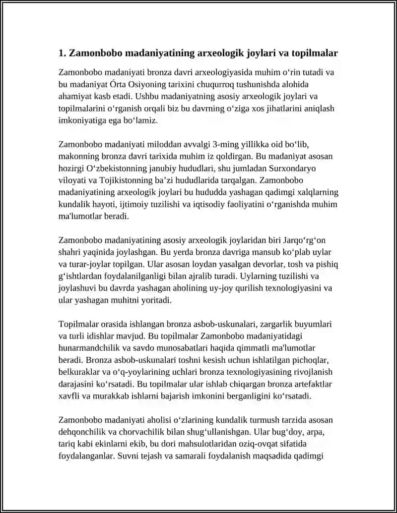 Zamonbobo madaniyatining arxeologik joylari va topilmalar 3
