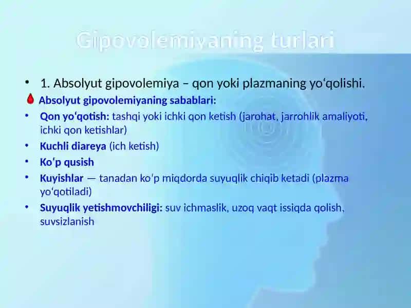 Gipovolemiyalarda qon aylanishining o‘zgarishlari 3